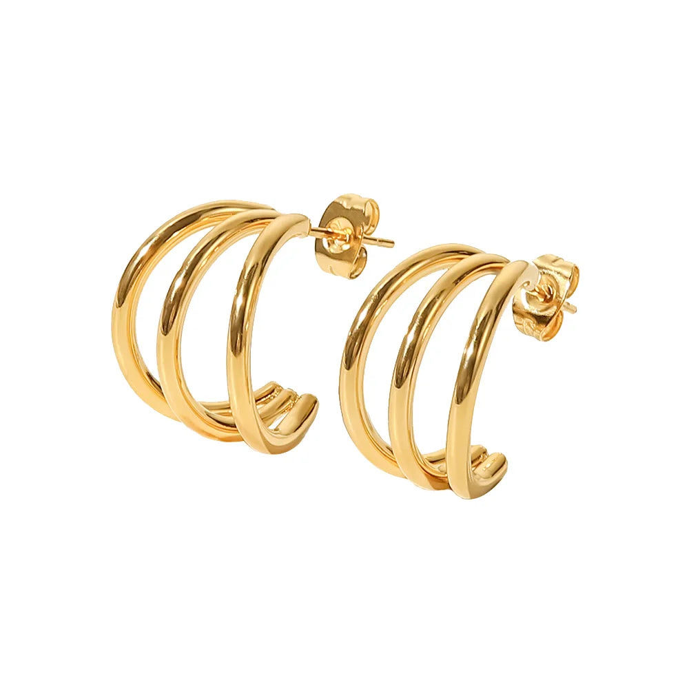 Tessic Three-Line Hoop Earrings