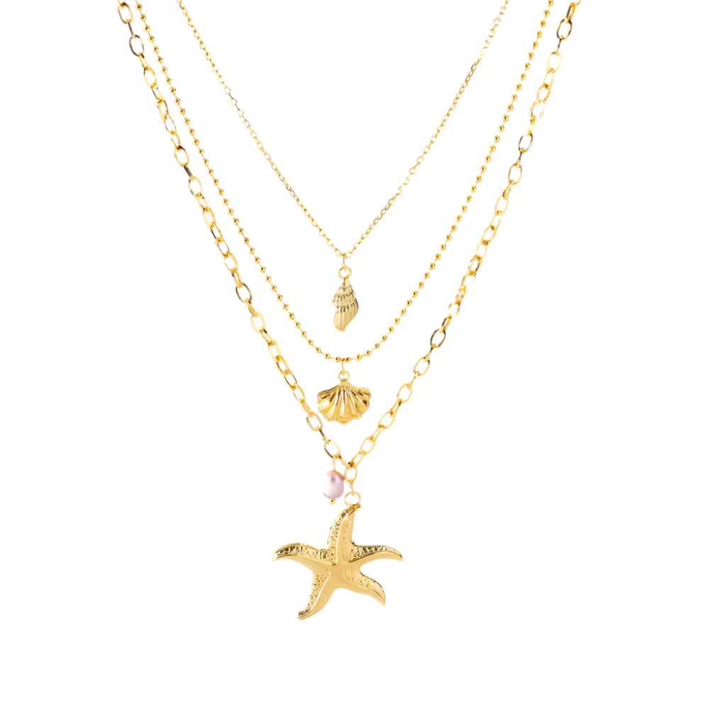 Tessic Starfish Conch Shells Pearl Necklace