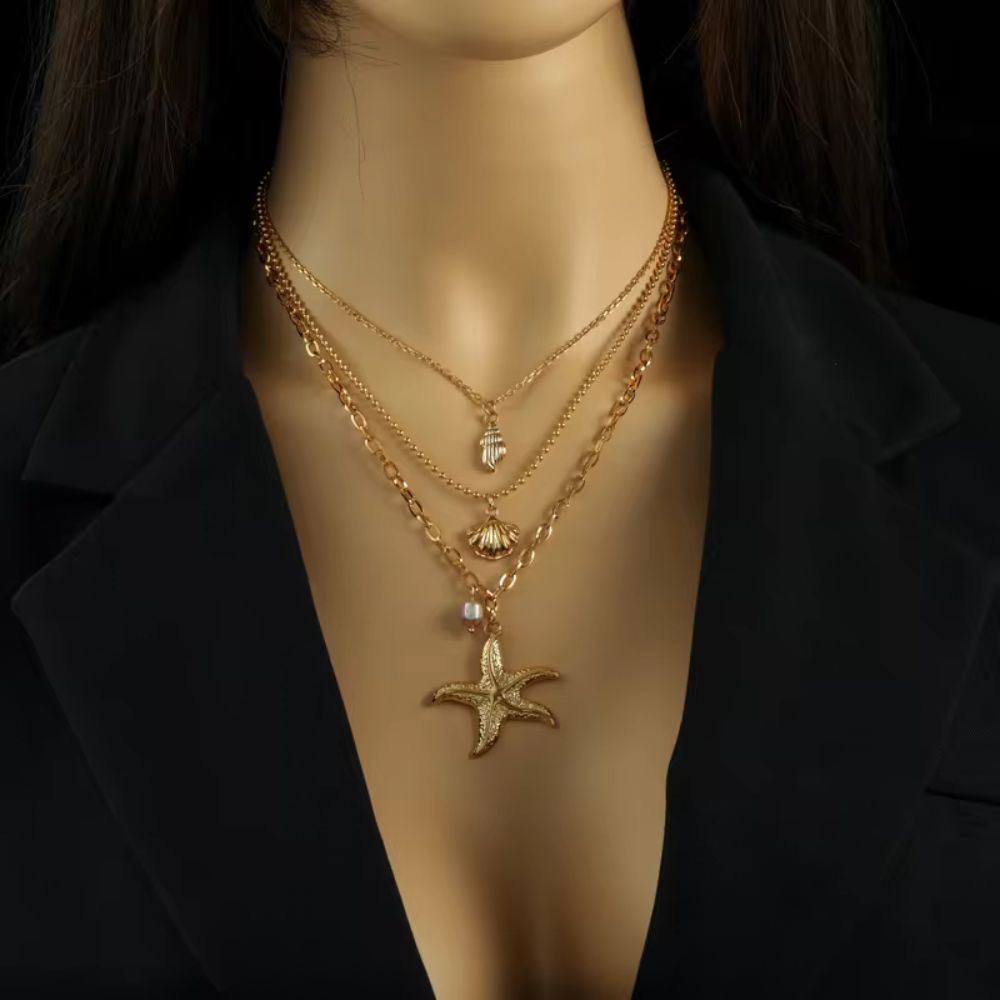 Tessic Starfish Conch Shells Pearl Necklace