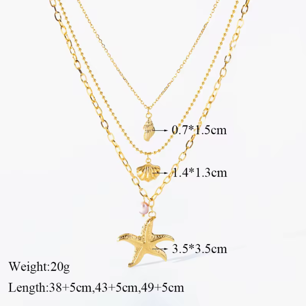 Tessic Starfish Conch Shells Pearl Necklace