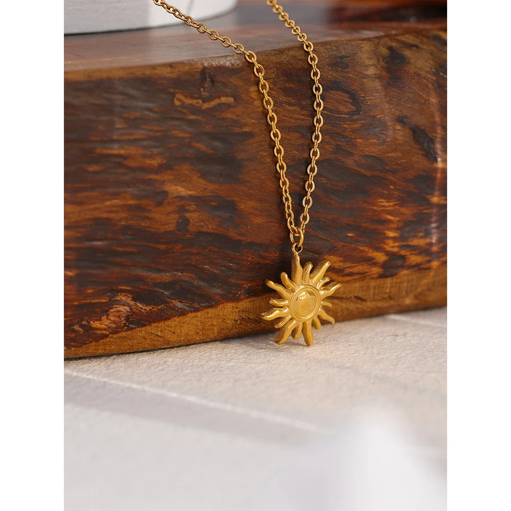 Tessic Golden Casting Sun Pendant Necklace