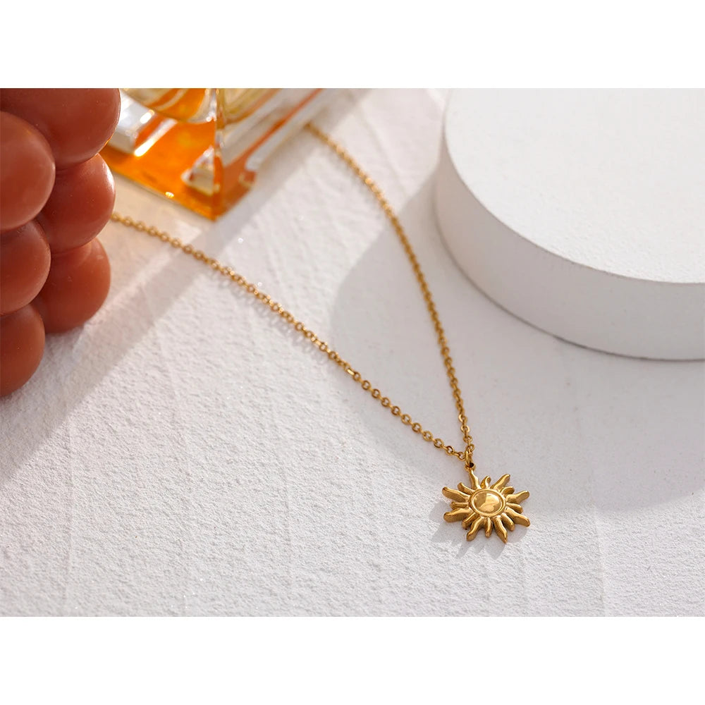 Tessic Golden Casting Sun Pendant Necklace