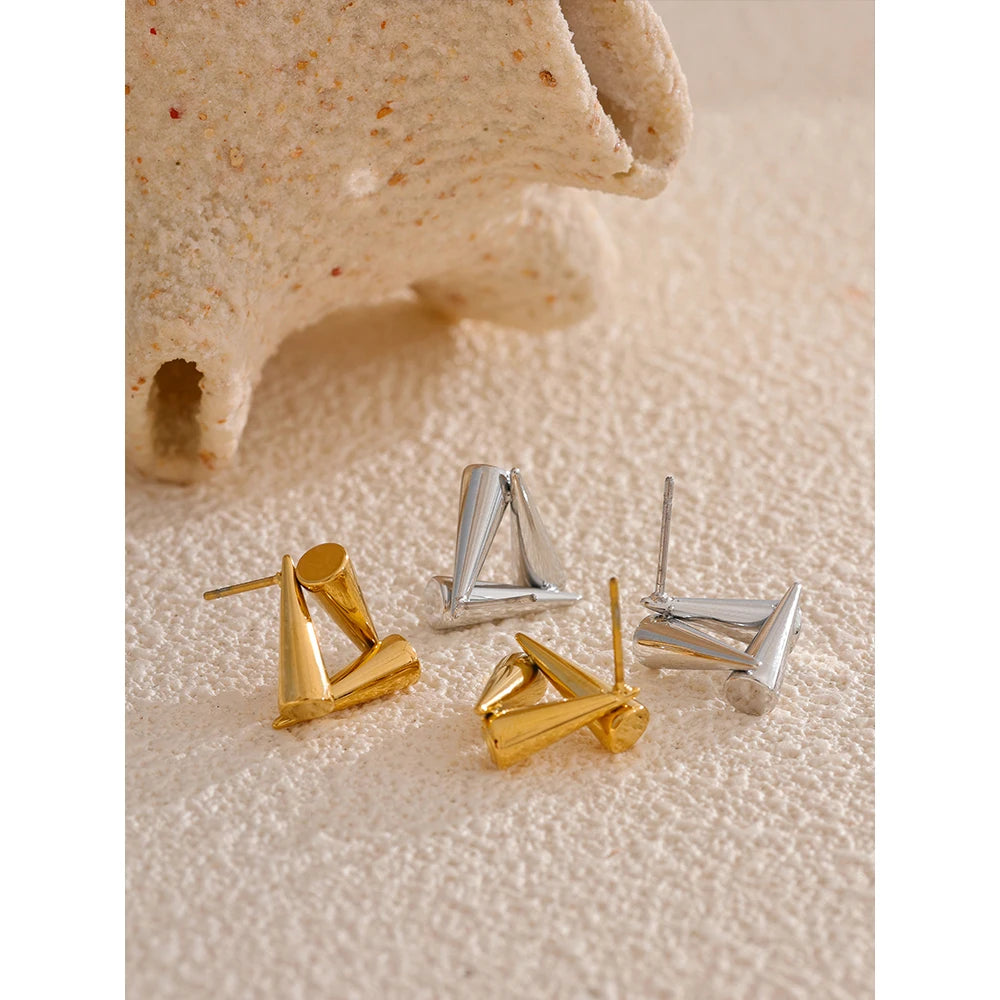 Tessic Triangle Geometry Unusual Stud Earrings