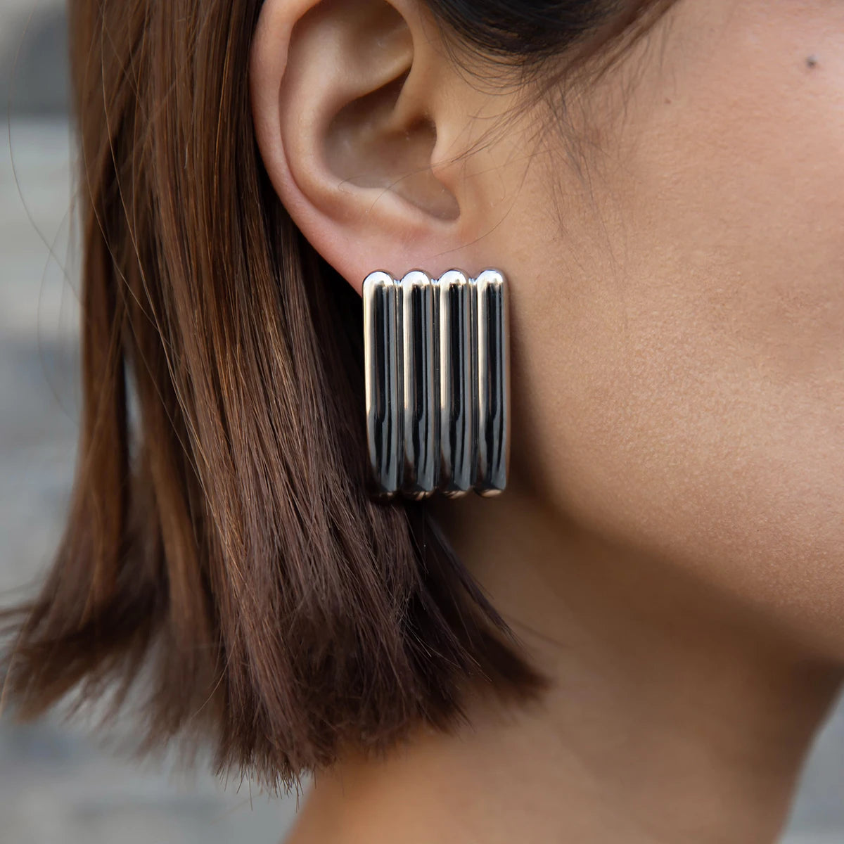 Tessic Rectangular Ribbed Earrings