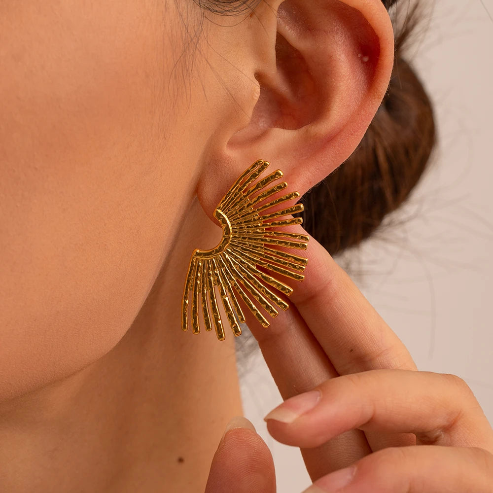 Tessic Hollow Sector Semicircular Line Earrings