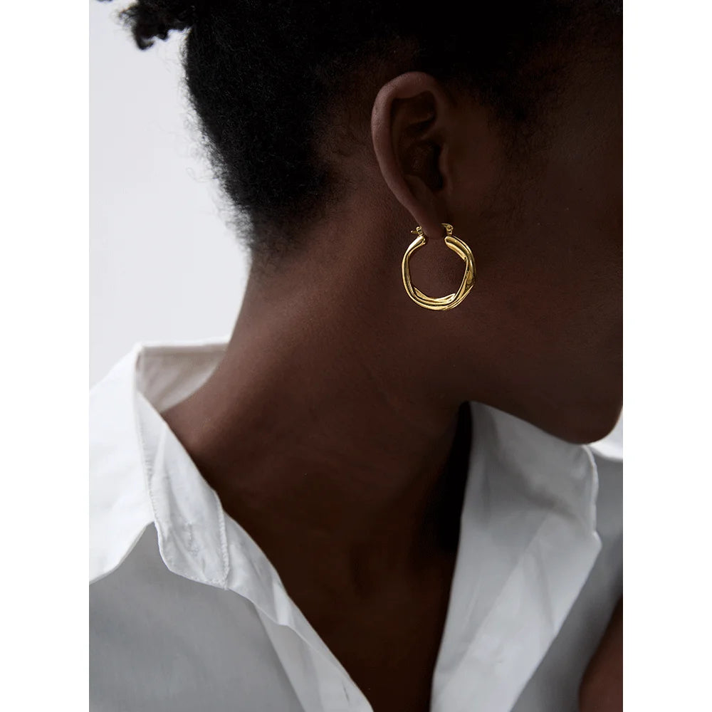 Tessic Round Hollow Hoop Earrings