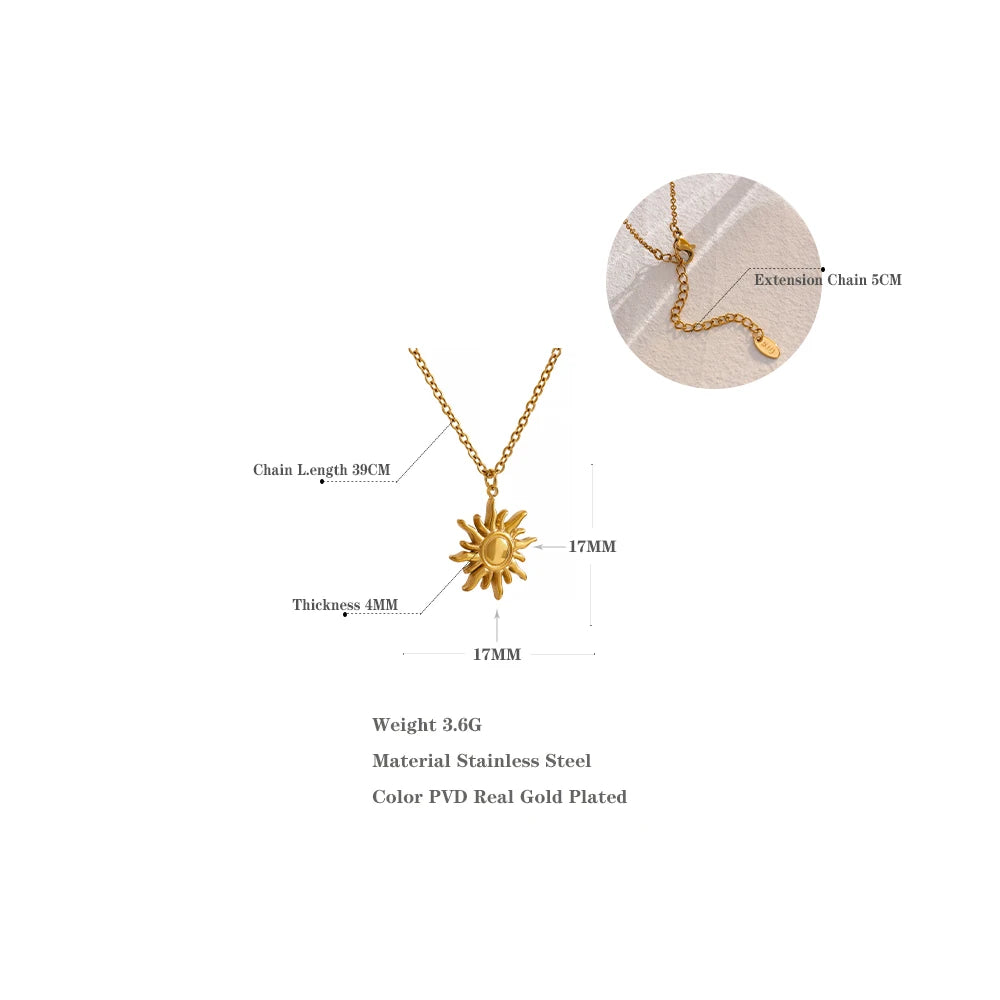 Tessic Golden Casting Sun Pendant Necklace